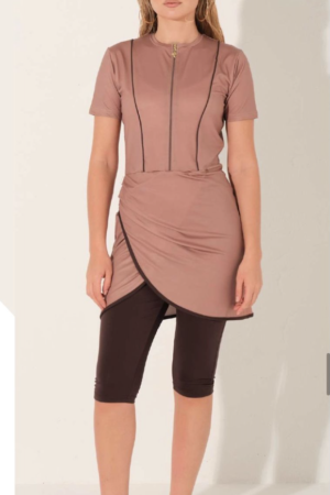 Mocha Short Sleeve Modest Swimwear Set
